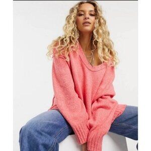 NWT Free People Brookside Sweater in Lightning Pink